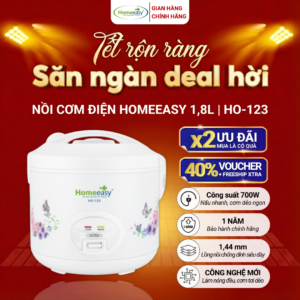 Nồi Cơm Điện Homeeasy 1.8L HOMEEASY 700W - Đa năng, nấu nhanh, chống tràn thông minh (dành cho 3 - 5 người ăn) | HO-123