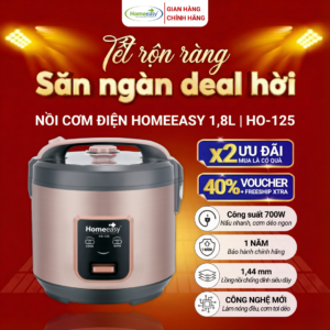 Nồi Cơm Điện Homeeasy 1.8L HOMEEASY 700W - Đa năng, nấu nhanh, chống tràn thông minh (dành cho 3 - 5 người ăn) | HO-125
