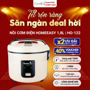 Nồi Cơm Điện Homeeasy 1.8L HOMEEASY 700W - Đa năng, nấu nhanh, chống tràn thông minh (dành cho 3 - 5 người ăn) | HO-122 (Sao chép)